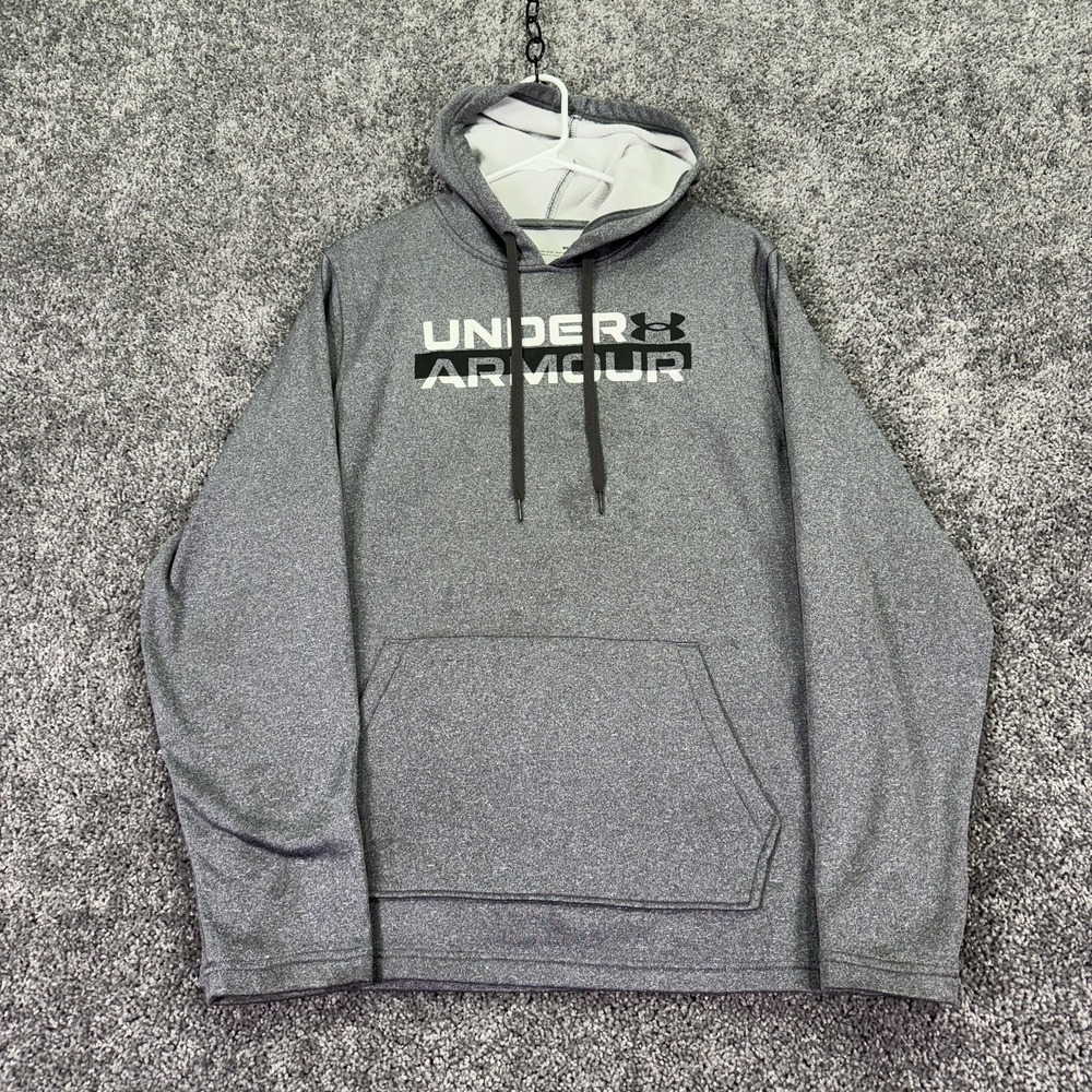 Under Armour Hoodie Mens Medium Gray Fleece Pullover Logo Loose Fit Training Gym